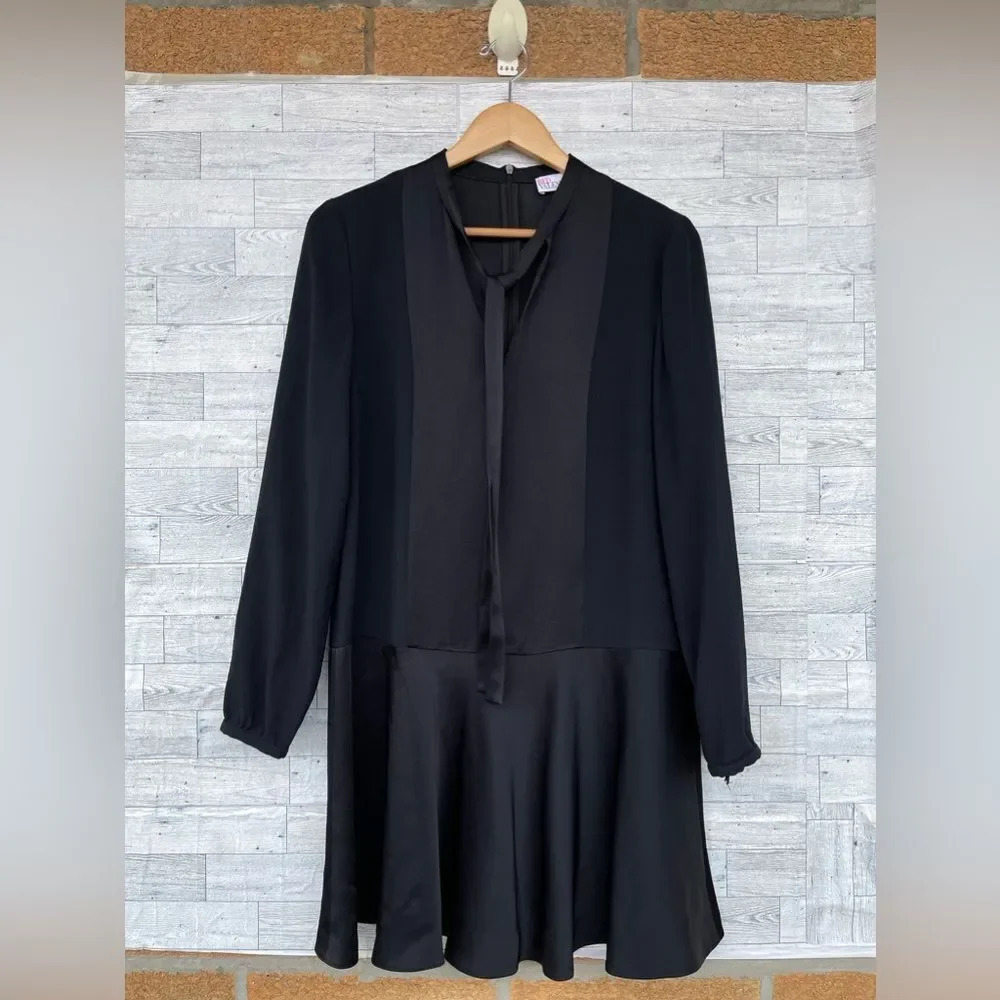 RED Valentino Black Long-Sleeve Tie-Neck Flared Dress